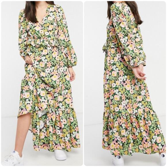 ASOS DESIGN Maternity wrap front maxi dress in rose bloom print - Picture 1 of 16